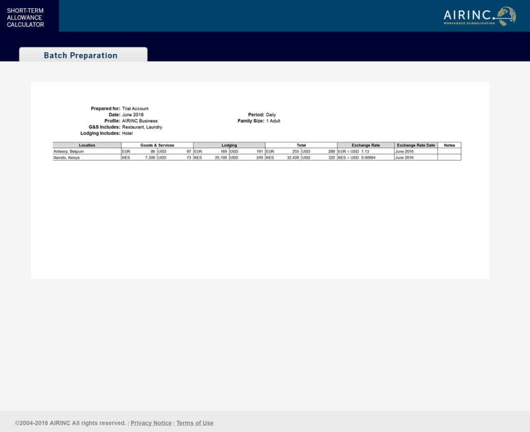 Short-Term Allowance Calculator - AIRINC | Workforce Globalization